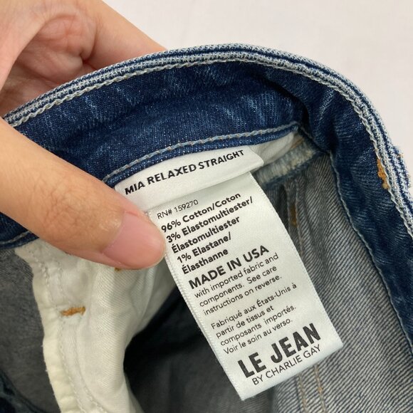 New Le Jean size 27 Straight Leg Distressed High Rise Mia Axel Destructed Wash - Picture 7 of 14